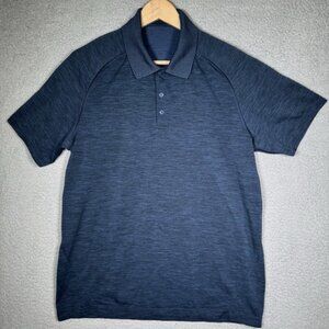 Lululemon Polo Shirt Large Mens Metal Vent Tech Heather Navy Blue Short Sleeve
